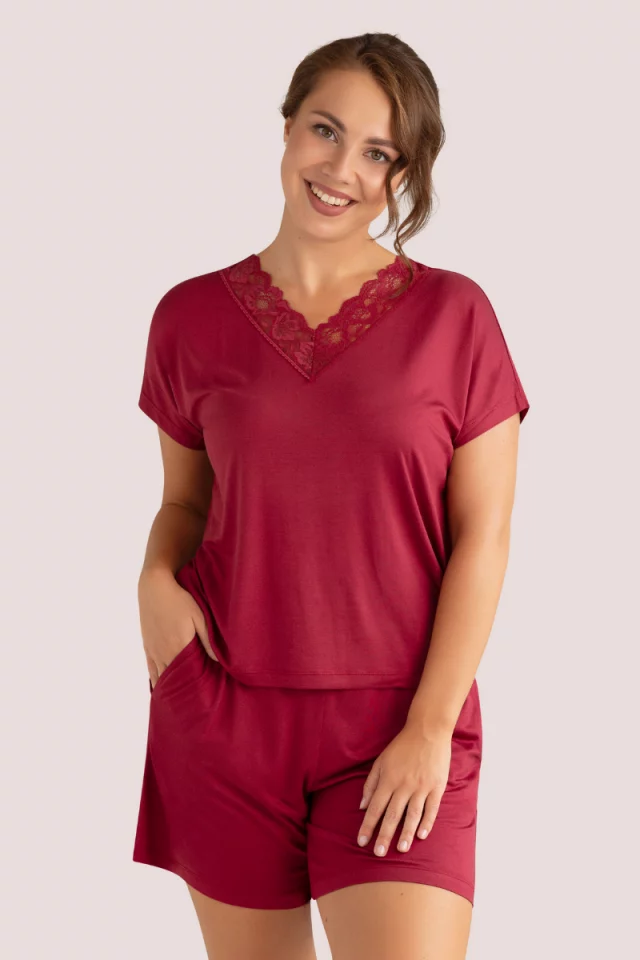 Nightwear Set with Shorts Monamise. Color: Dark Red