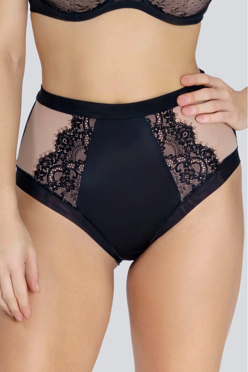 Lace and mesh high-waist briefs Jessica. Color: black Lace and mesh high-waist briefs Jessica. Color: black
