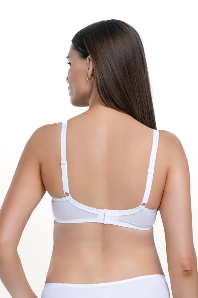 Mīksto bļodiņu krūšturis ar izšuvumu. Krāsa: Balta