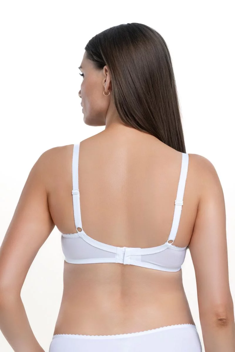 Mīksto bļodiņu krūšturis ar izšuvumu. Krāsa: Balta