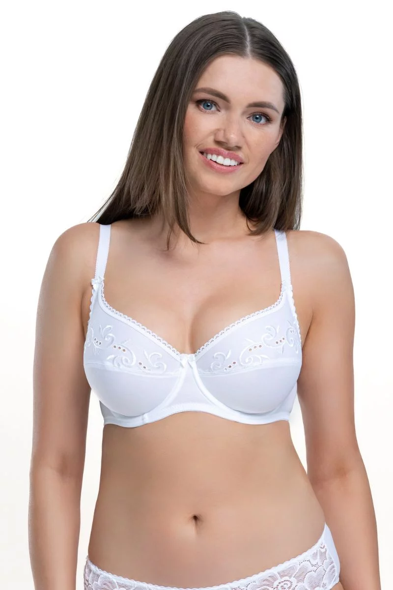 Mīksto bļodiņu krūšturis ar izšuvumu. Krāsa: Balta