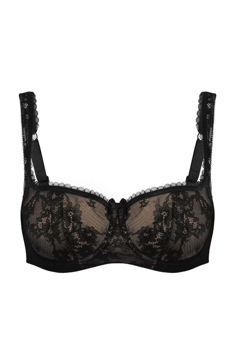 Delicate lace padded balconette bra Eliza. Color (70-110, F-H): black